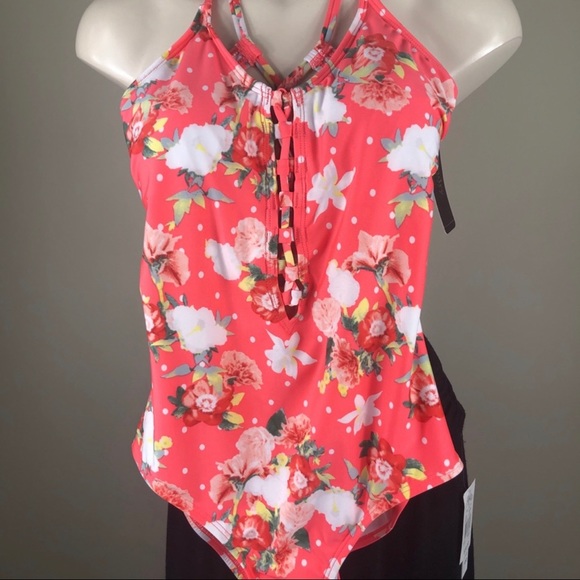 LAUNDRY BY DESIGN one piece Bright Coral Lace Up Swimsuit XS - Picture 3 of 16